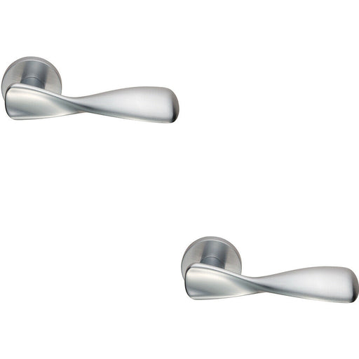 2x PAIR Ergonomic Twisted Handle on Round Rose Concealed Fix Satin Chrome Loops