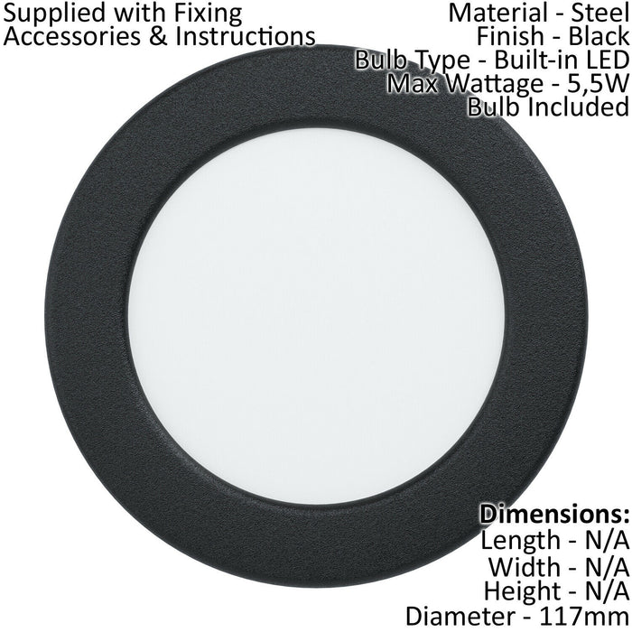 Wall / Ceiling Flush Downlight Black Round Spotlight 5.5W Built in LED Loops