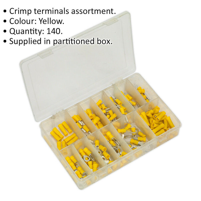 140 Pc Yellow Crimp Terminal Assortment - Various Connectors & Sizes - Electric Loops