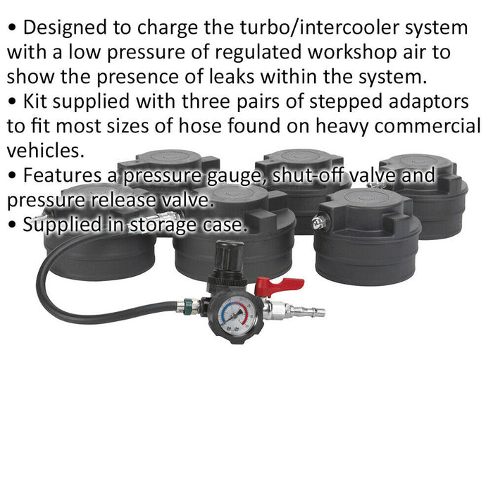 Turbo System Leakage Tester - 105mm to 130mm Adaptors - Pressure Gauge - Case Loops