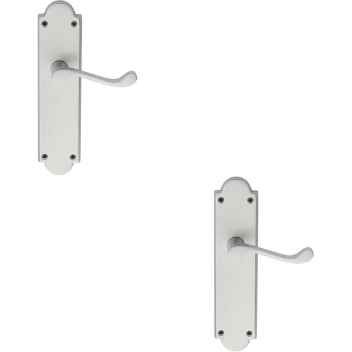 2x PAIR Victorian Scroll Handle on Latch Backplate 205 x 49mm Satin Chrome Loops