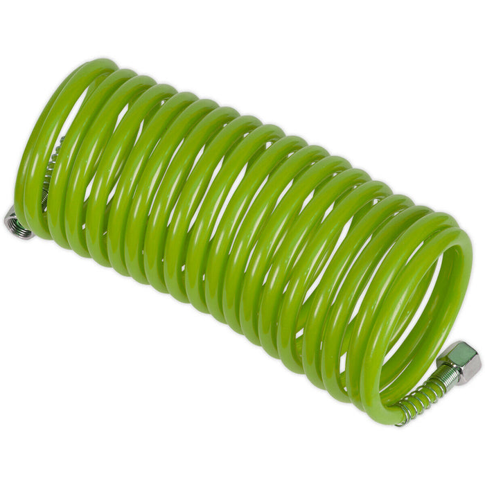 Green PE Coiled Air Hose with 1/4 Inch BSP Unions - 5 Metre Length - 5mm Bore Loops