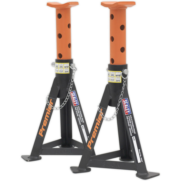 PAIR 3 Tonne Heavy Duty Axle Stands - 290mm to 435mm Adjustable Height - Orange Loops