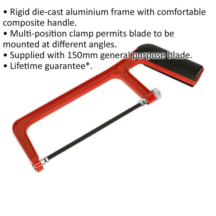 150mm Junior Hacksaw with Adjustable General-Purpose Blade - Aluminium Frame Loops