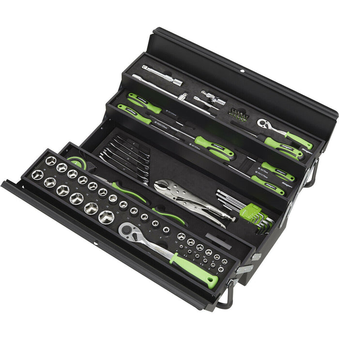 86pc Tool Set & Cantilever Portable Tool Box Storage Unit - Sockets Spanners Bit Loops