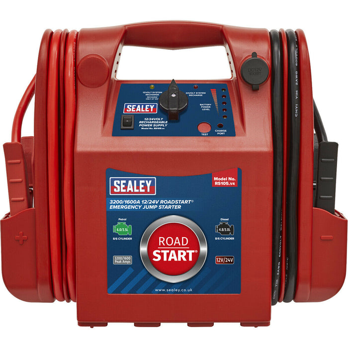 Dual Battery Emergency Jump Starter - 3200A / 1600A - Switchable Voltage Loops