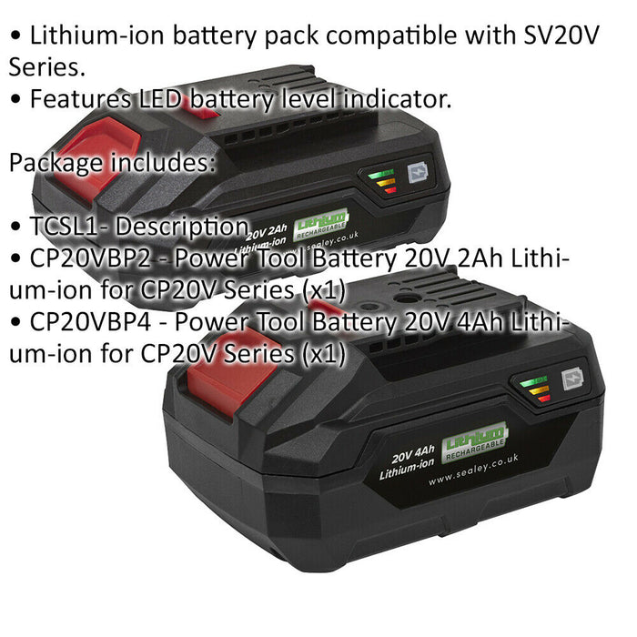 2 PACK Lithium-ion Power Tool Batteries for SV20V Series - 20V 2Ah & 4Ah Battery Loops