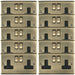 10 PACK 2 Gang Double UK Plug Socket ANTIQUE BRASS 13A Switched Power Outlet Loops