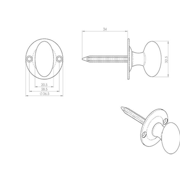 Oval Rack Bolt Thumbturn Lock Steel Spline Spindle 36mm Rose Satin Chrome Loops