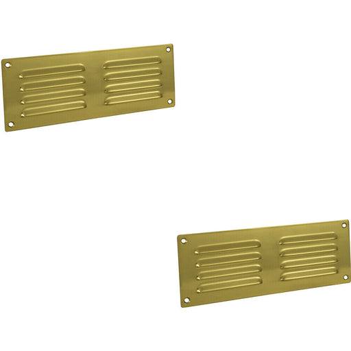2x 242 x 89mm Hooded Louvre Airflow Vent Polished Brass Internal Door Plate Loops