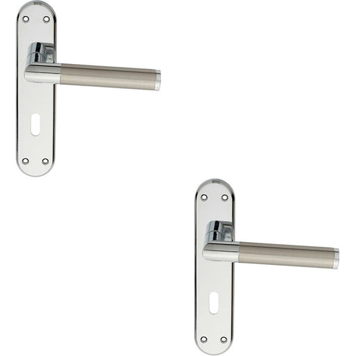 2x Round Bar Lever on Lock Backplate Door Handle 180 x 40mm Chrome & Nickel Loops