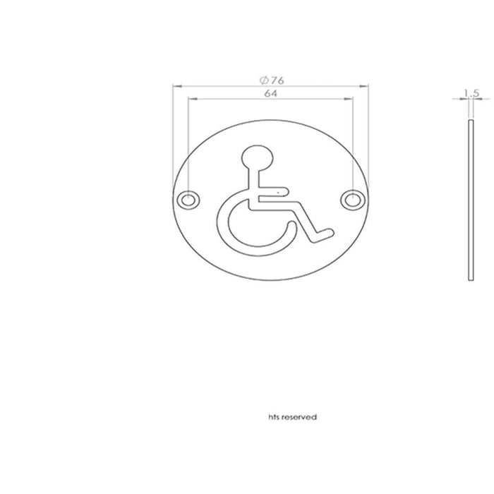 Bathroom Door Disabled Symbol Sign 64mm Fixing Centres 76mm Dia Polished Steel Loops