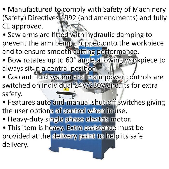 255mm Industrial Power Bandsaw - 1100W Motor - Coolant Fluid System - 230V Loops