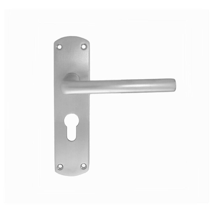 4x Rounded Straight Bar Handle on Euro Lock Backplate 170 x 42mm Satin Chrome Loops