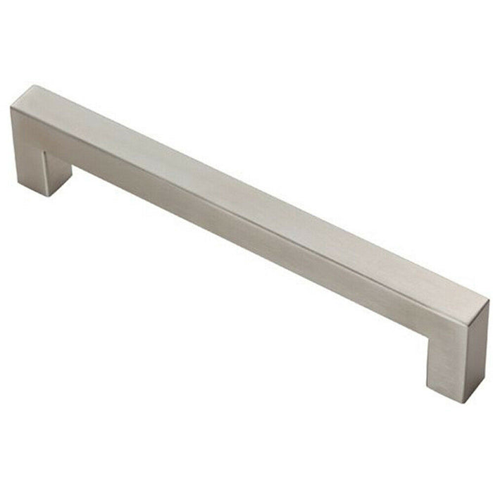 Square Linear Block Pull Handle 174 x 14mm 160mm Fixing Centres Satin Steel Loops