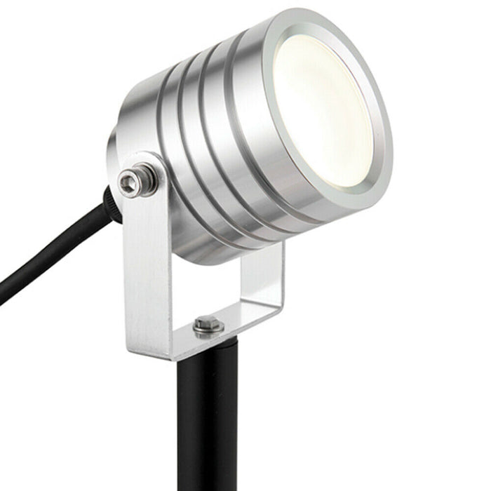 Silver IP65 Outdoor Ground Spike Lamp Lawn Wall & Sign Light 4W Cool White LED Loops