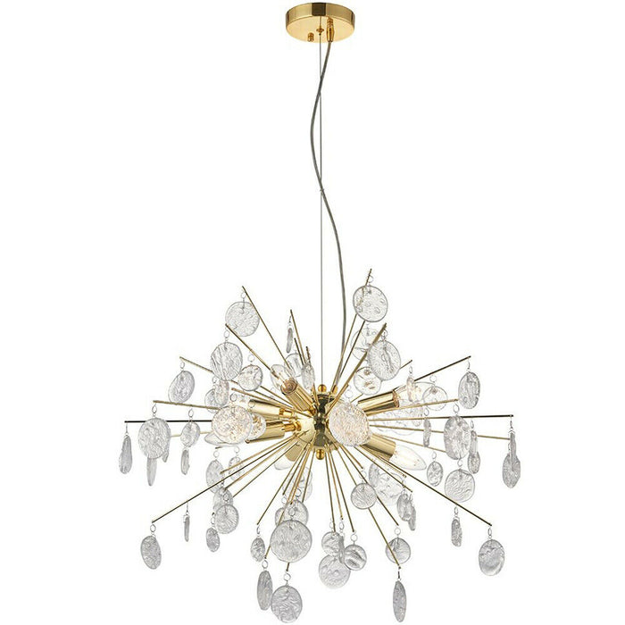 Multi Light Hanging Ceiling Pendant Gold & Glass Droplets Feature Star Rods Lamp Loops