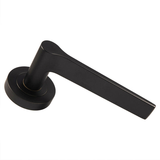 PAIR Straight Rounded Handle on Round Rose Concealed Fix Matt Black Loops