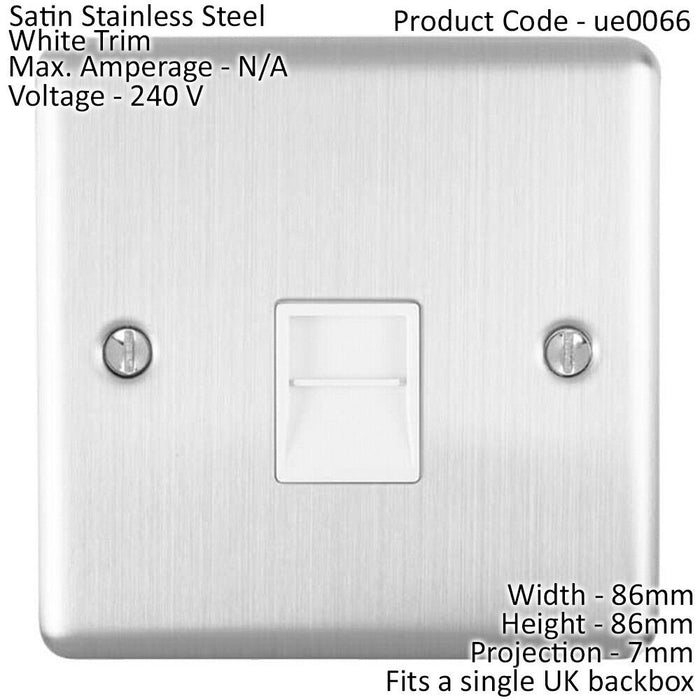 BT Telephone Slave Extension Socket SATIN STEEL & White Secondary Wall Plate Loops