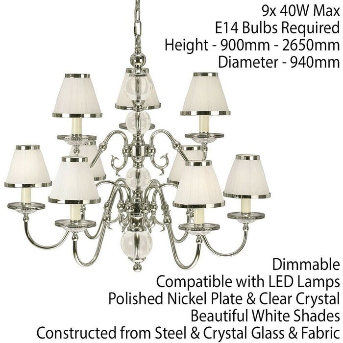 Flemish Ceiling Pendant Chandelier Polished Nickel & White Shades 5 Lamp Light Loops