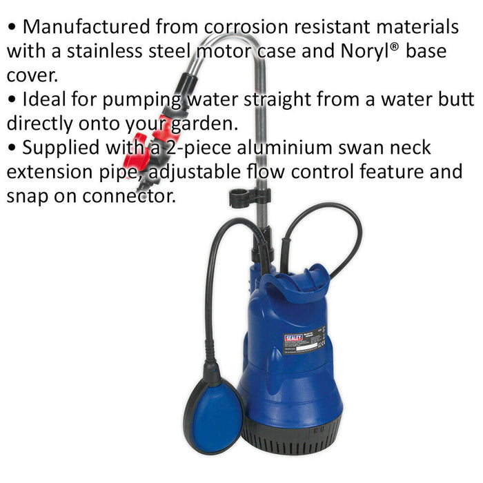 Submersible Water Butt Pump - Aluminium Swan Neck Extension Pipe - 230V Supply Loops