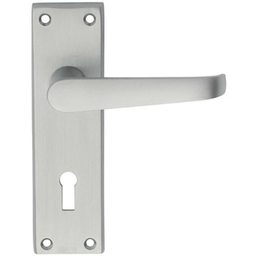 PAIR Straight Victorian Handle on Lock Backplate 150 x 43mm Satin Chrome Loops
