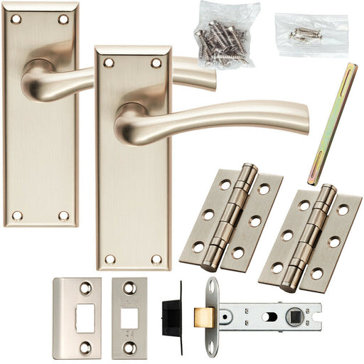 Door Handle & Latch Pack Satin Nickel Chunky Tapered Lever Square Backplate Loops