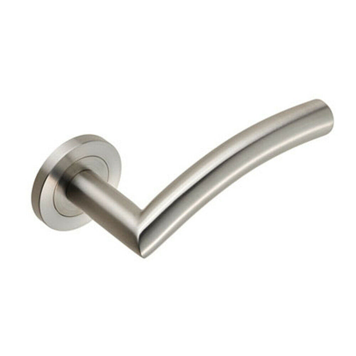 4x Curved Round Bar Handle on Round Rose Concealed Fix Satin Stainless Steel Loops