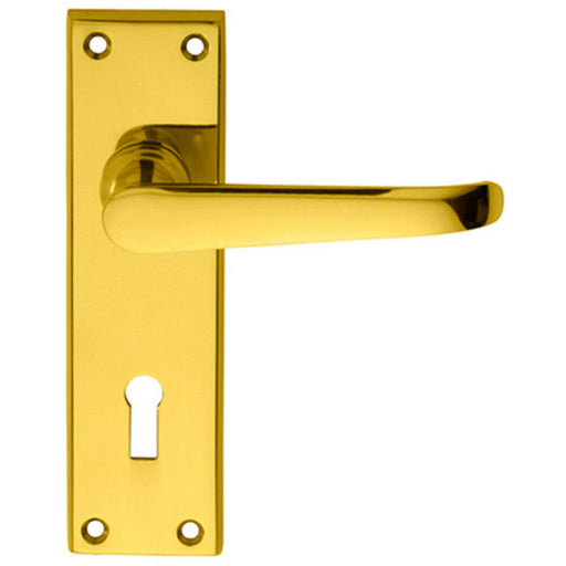 PAIR Straight Victorian Handles on Lock Backplate 150 x 42mm Polished Brass Loops