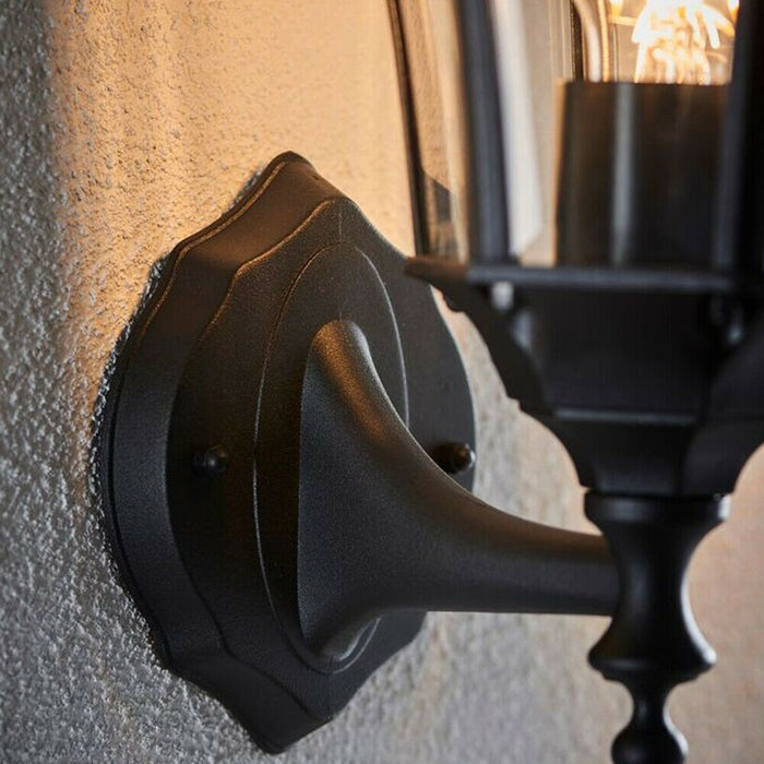 2 PACK IP44 Outdoor Wall Lamp Matt Black & Glass Traditional Lantern Porch Path Loops