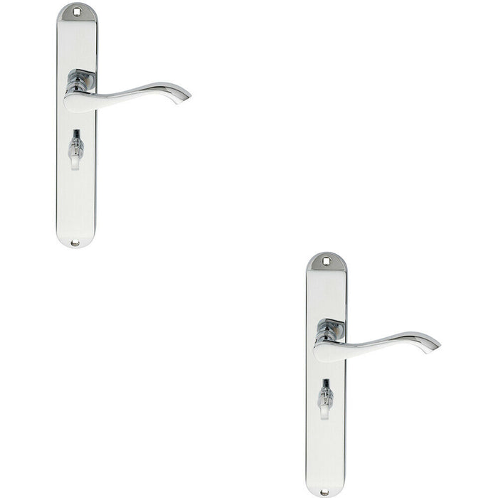 2x PAIR Curved Lever on Long Slim Bathroom Backplate 241 x 40mm Polished Chrome Loops