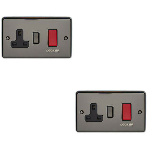2 PACK 45A DP Oven Switch & Neon Appliance Light BLACK NICKEL & Black Trim Loops