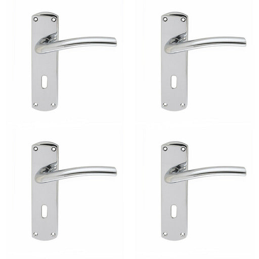 4x Rounded Curved Bar Handle on Lock Backplate 170 x 42mm Polished Chrome Loops