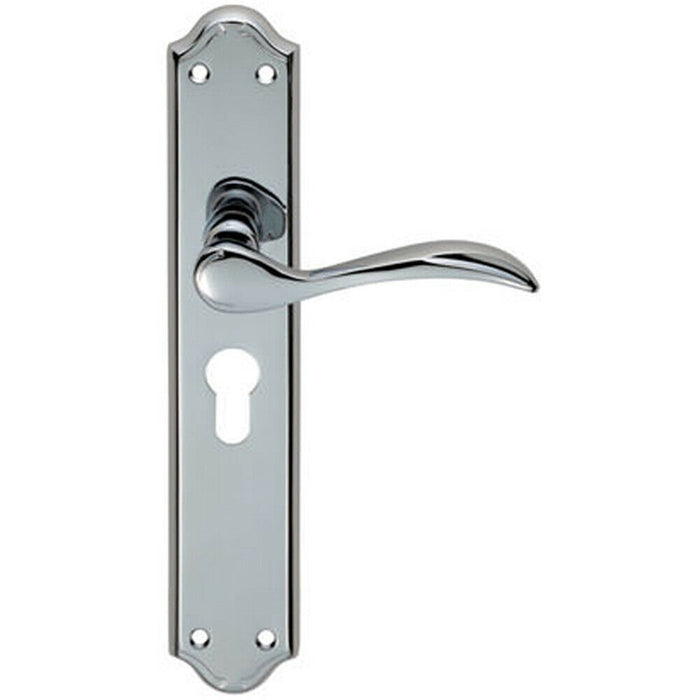 PAIR Curved Door Handle Lever on Lock Backplate 180 x 45mm Polished Chrome Loops