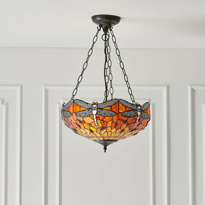 Tiffany Glass Hanging Ceiling Pendant Light Orange Dragonfly 3 Lamp Shade i00111 Loops