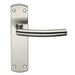 Curved Bar Lever Door Handle on Latch Backplate 172 x 44mm Satin Steel Loops