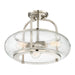 Semi Flush 3 Light Clear Seeded Glass Shade Brushed Nickel LED E27 60W Loops