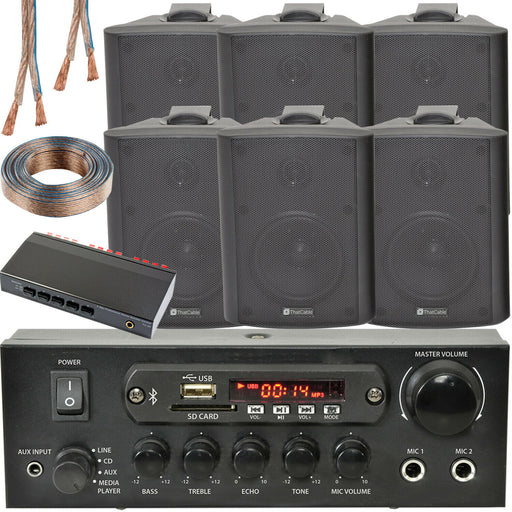 3 Zone Bluetooth Speaker Kit 6x 70W Black Wall Mounted Home Bar Stereo Amplifier