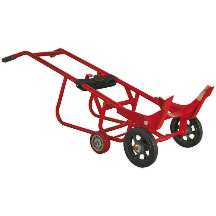 205L Drum Stillage Trolley - Spring Loaded Mechanism - Bracing Strap - Wheeled Loops