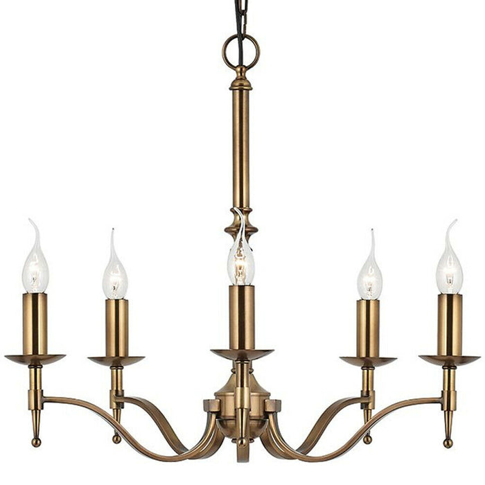 Avery Ceiling Pendant Chandelier Light 5 Lamp Antique Brass Curved Candelabra Loops