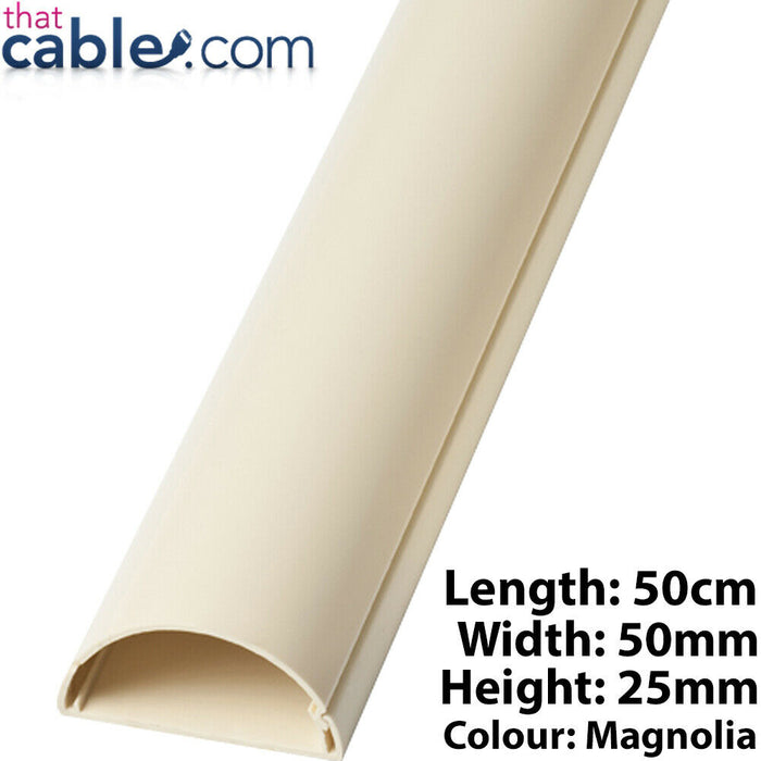 50cm 50mm x 25mm Magnolia Scart / Data Cable Trunking Conduit Cover AV Wall Loops