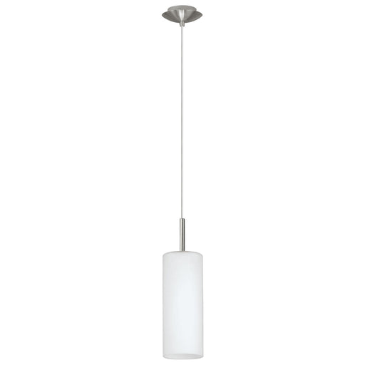 Pendant Ceiling Light Satin Nickel Shade White Painted Satin Glass E27 1x60W Loops