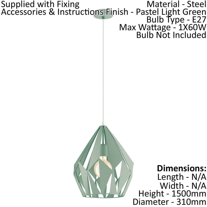 Hanging Ceiling Pendant Light Pastel Green Geometric 1x 60W E27 Feature Lamp Loops