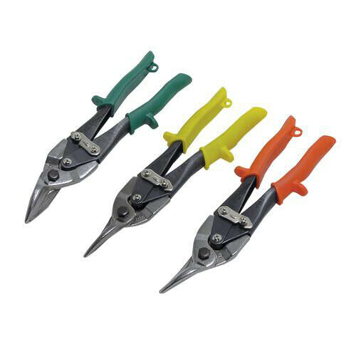 3x 250mm Aviation Tin Snips Set Compound Leverage Action Colour Coded Handles Loops