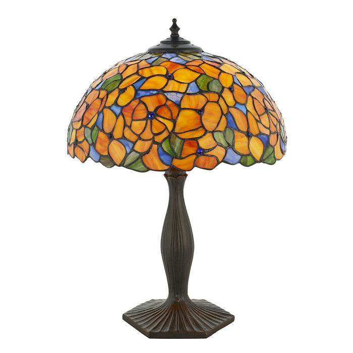 Medium Tiffany Glass Floral Table Lamp - Dark Bronze Finish - 60W E27 GLS LED Loops