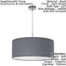 Ceiling Pendant Light & 2x Matching Wall Lights Satin Nickel Grey Fabric Shade Loops