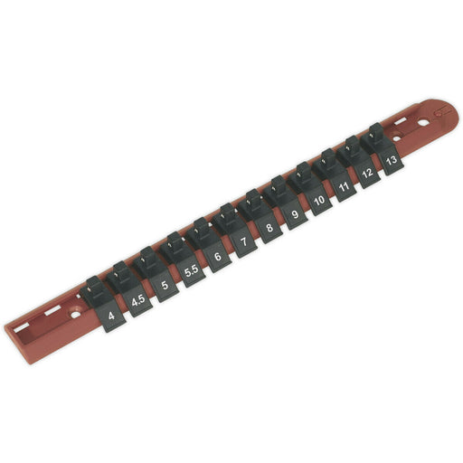 1/4" Square Drive Bit Holder - 12x Socket Capacity - Retaining Rail Bar Storage Loops