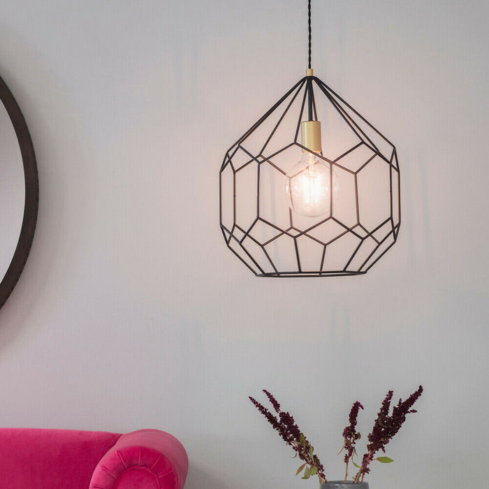 Hanging Ceiling Pendant Light Geometric Black Gold Shade Feature Lamp Bulb Rose Loops