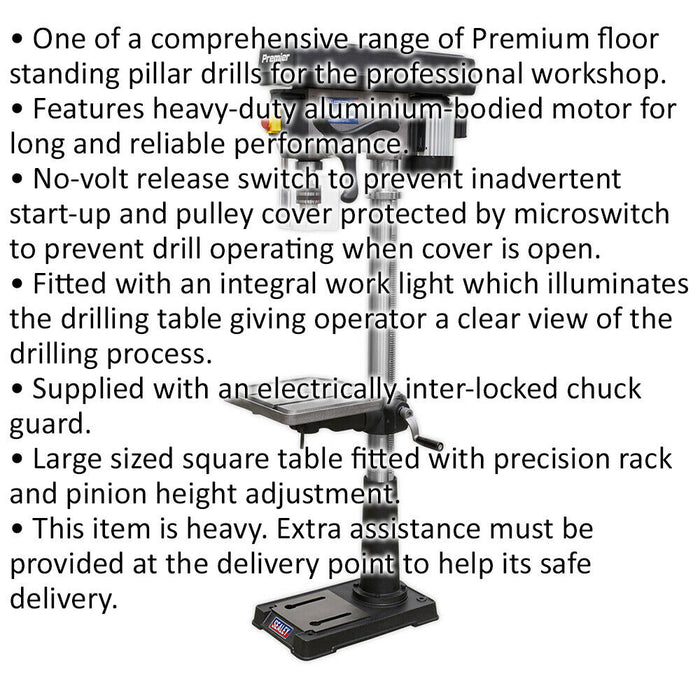 16 Speed Floor Pillar Drill - 1635mm Height - 20mm Chuck - 600W Motor - 230V Loops