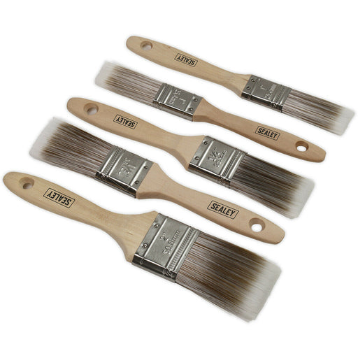 5 Piece Wooden Handle Paint Brush Set - Synthetic Filaments - 25mm 38mm 50mm Loops